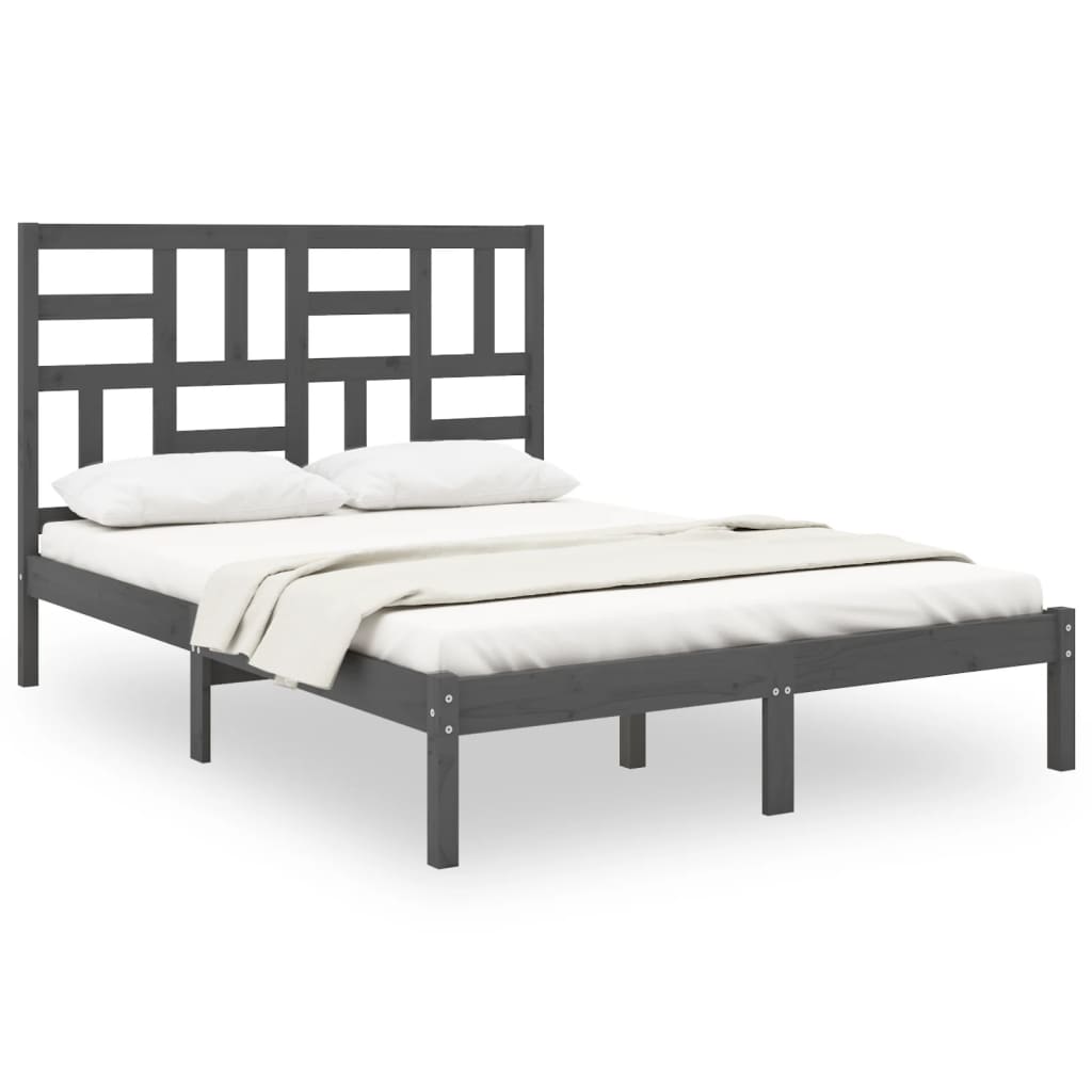 Πλαίσιο Κρεβατιού Γκρι 150 x 200 εκ. Μασίφ Ξύλο King Size