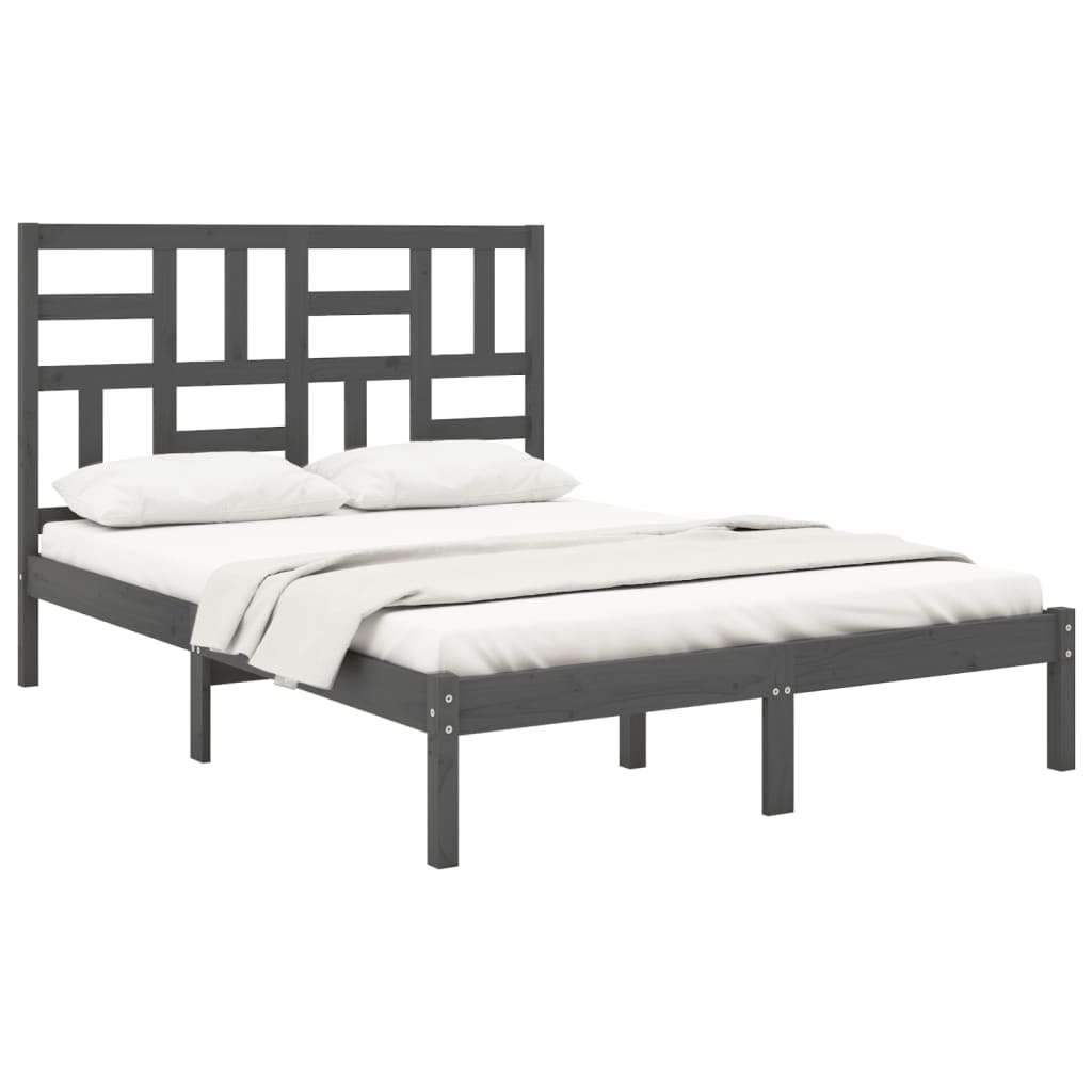 Πλαίσιο Κρεβατιού Γκρι 150 x 200 εκ. Μασίφ Ξύλο King Size