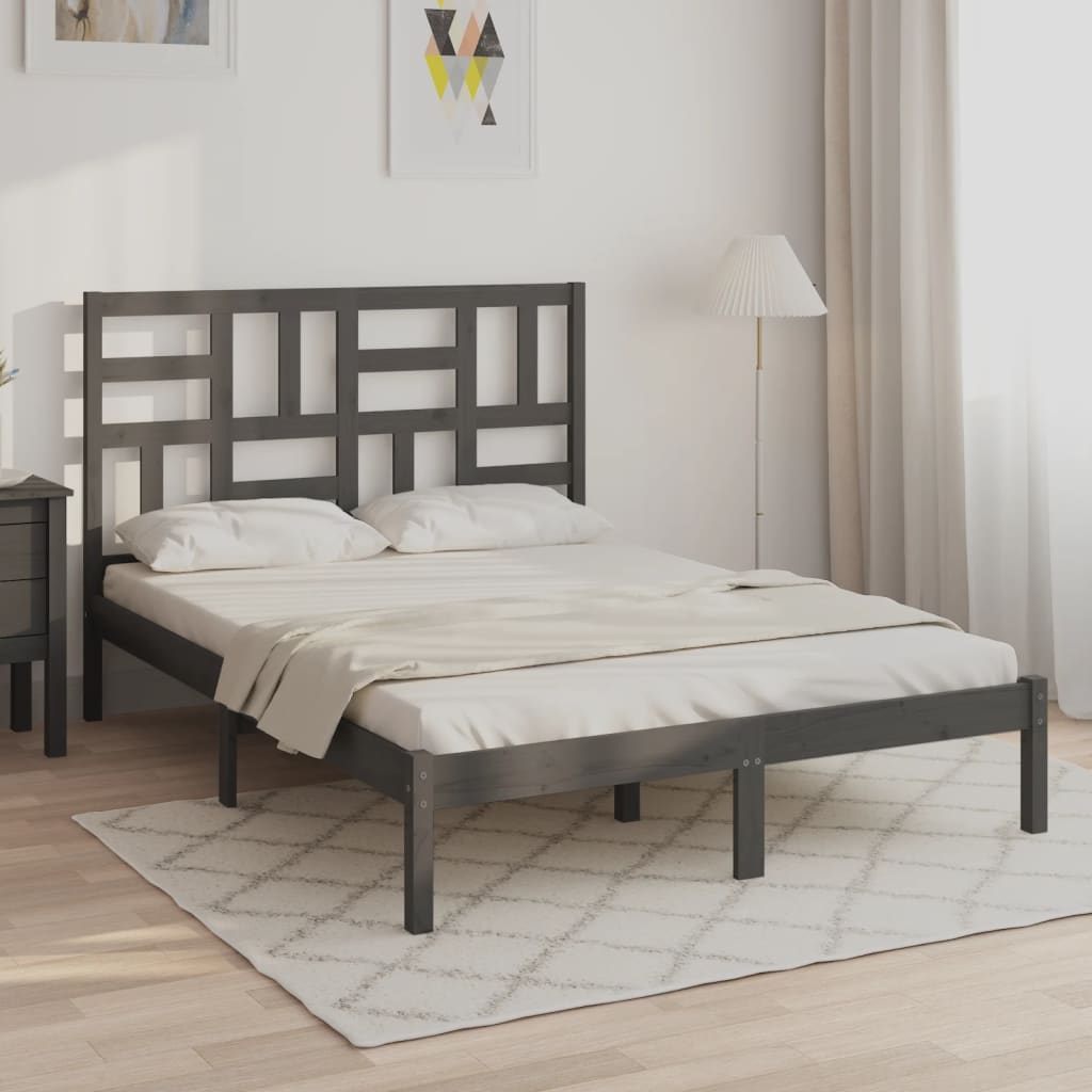 Πλαίσιο Κρεβατιού Γκρι 150 x 200 εκ. Μασίφ Ξύλο King Size