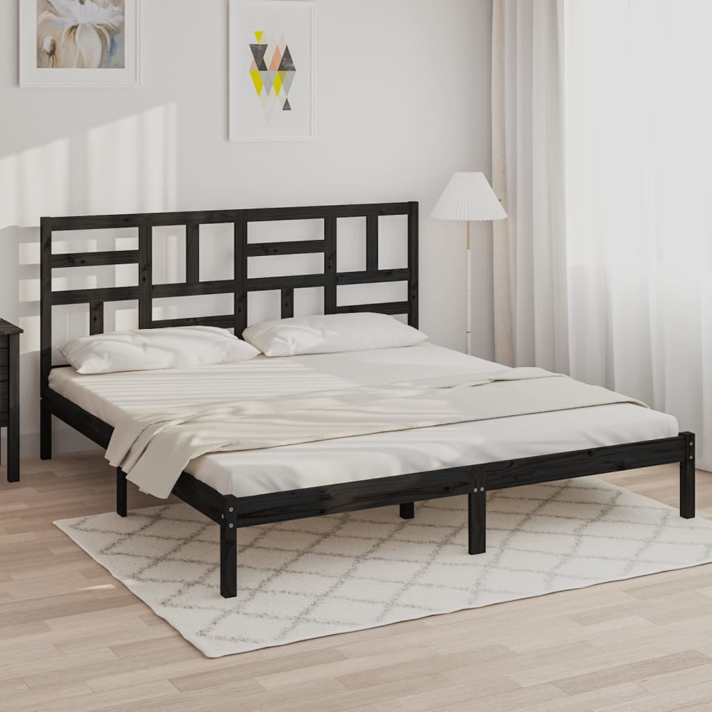 Πλαίσιο Κρεβατιού Μαύρο 180 x 200 εκ Ξύλο Πεύκου Super King
