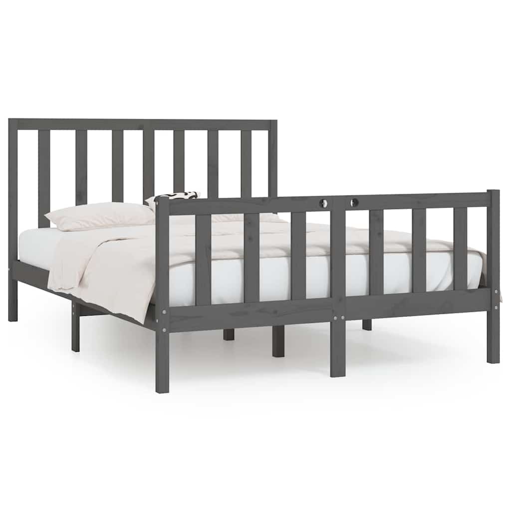 Πλαίσιο Κρεβατιού Γκρι 150 x 200 εκ. Μασίφ Ξύλο King Size - Pakobazaar