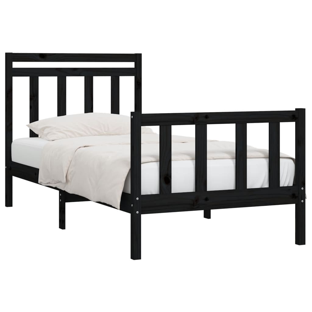 Πλαίσιο Κρεβατιού Μαύρο 100 x 200 εκ. από Μασίφ Ξύλο Πεύκου - Pakobazaar