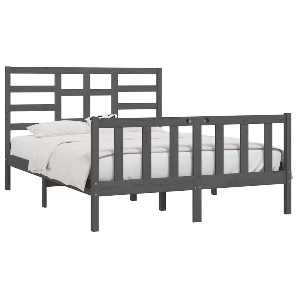 Πλαίσιο Κρεβατιού Γκρι 150 x 200 εκ. Μασίφ Ξύλο King Size