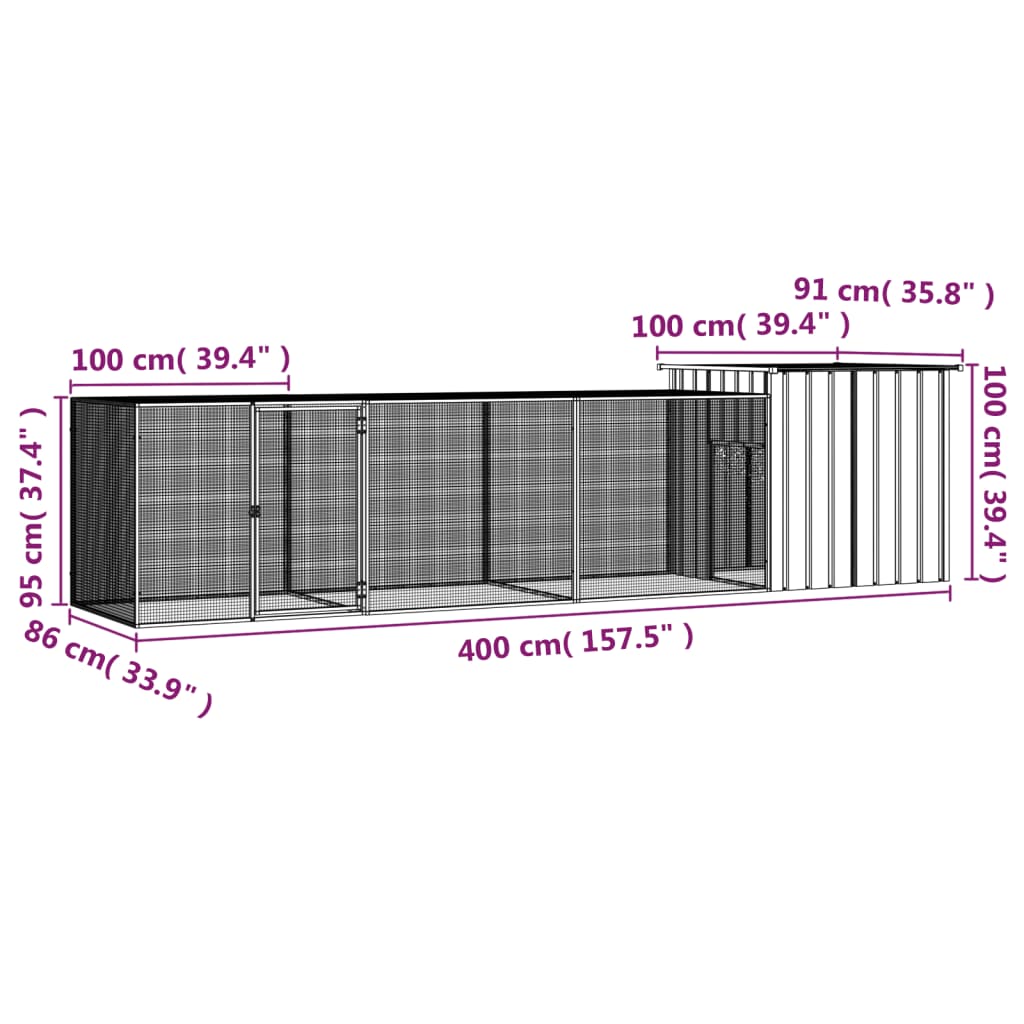 Κοτέτσι - Κλουβί Ανθρακί 400x91x100 εκ. από Γαλβανισμένο Χάλυβα - PAKOBAZAAR
