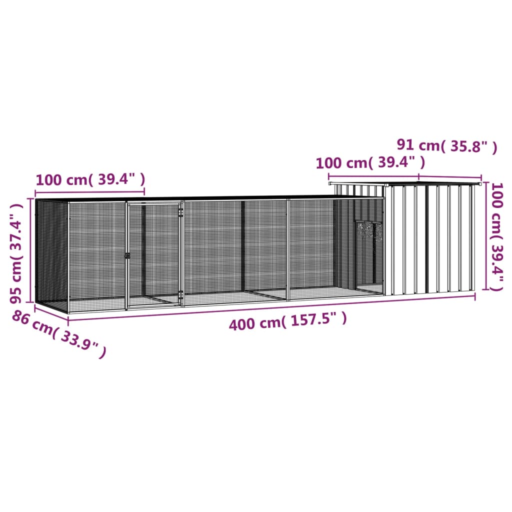 Κοτέτσι - Κλουβί Γκρι 400x91x100 εκ. από Γαλβανισμένο Χάλυβα - PAKOBAZAAR