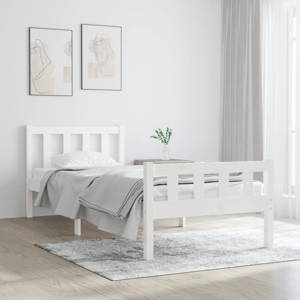 Πλαίσιο Κρεβατιού Λευκό 75x190 εκ. Μασίφ Ξύλο Small Single