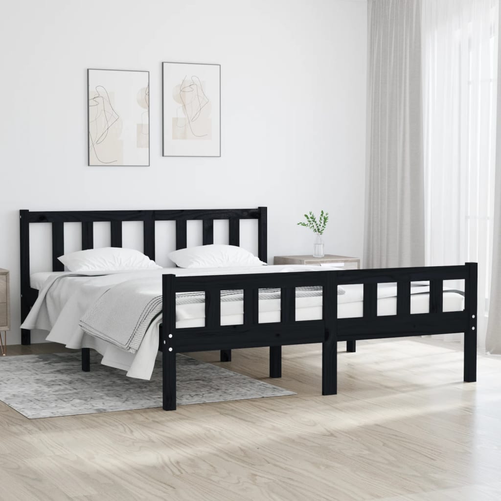 Πλαίσιο Κρεβατιού Μαύρο 120 x 190 εκ. Μασίφ Ξύλο Small Double
