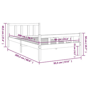 Πλαίσιο Κρεβατιού 90 x 200 εκ. από Μασίφ Ξύλο