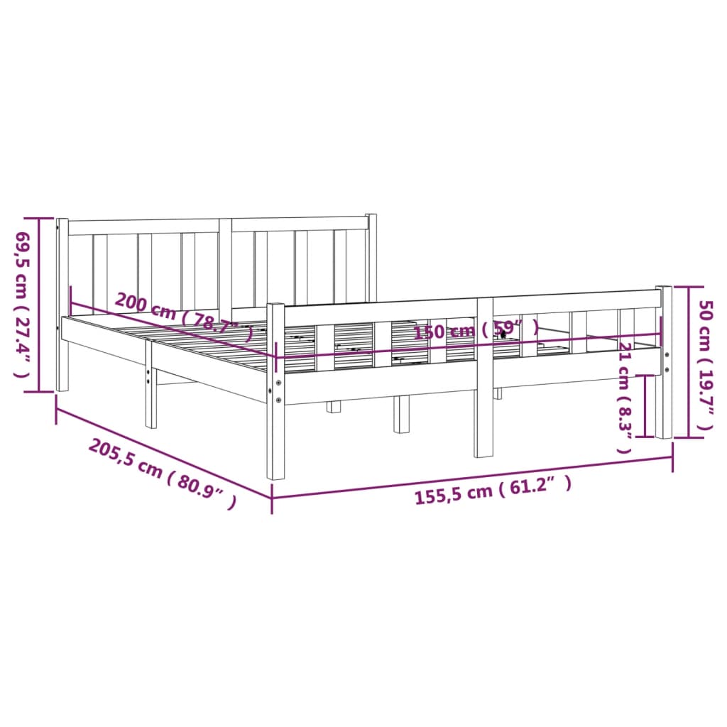 Πλαίσιο Κρεβατιού 150 x 200 εκ. Μασίφ Ξύλο King Size