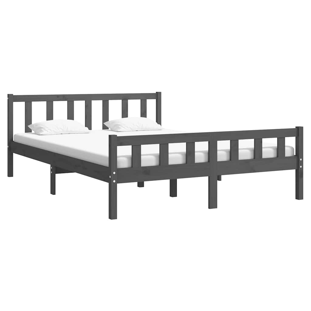 Πλαίσιο Κρεβατιού Γκρι 150 x 200 εκ. Μασίφ Ξύλο King Size