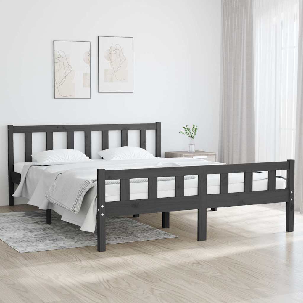 Πλαίσιο Κρεβατιού Γκρι 150 x 200 εκ. Μασίφ Ξύλο King Size