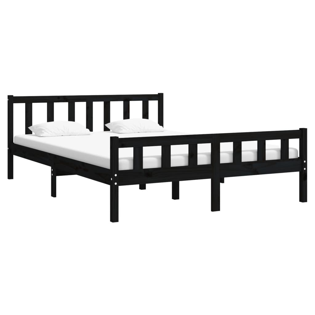 Πλαίσιο Κρεβατιού Μαύρο 150 x 200 εκ. Μασίφ Ξύλο King Size