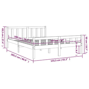 Πλαίσιο Κρεβατιού Μαύρο 150 x 200 εκ. Μασίφ Ξύλο King Size