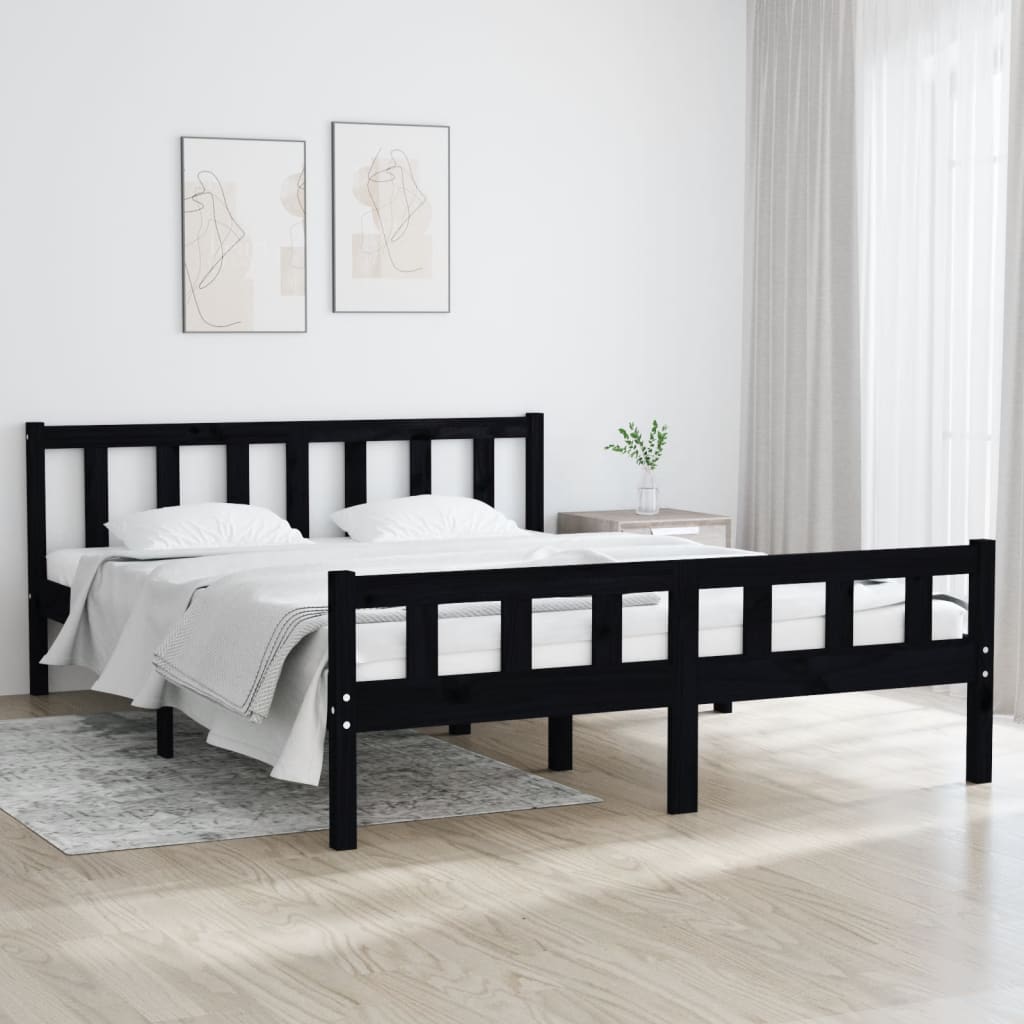 Πλαίσιο Κρεβατιού Μαύρο 150 x 200 εκ. Μασίφ Ξύλο King Size