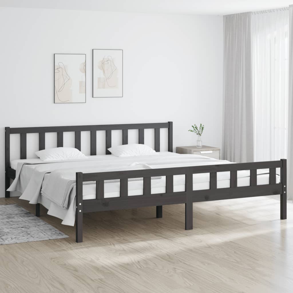 Πλαίσιο Κρεβατιού Γκρι 180 x 200 εκ Ξύλο Πεύκου Super King