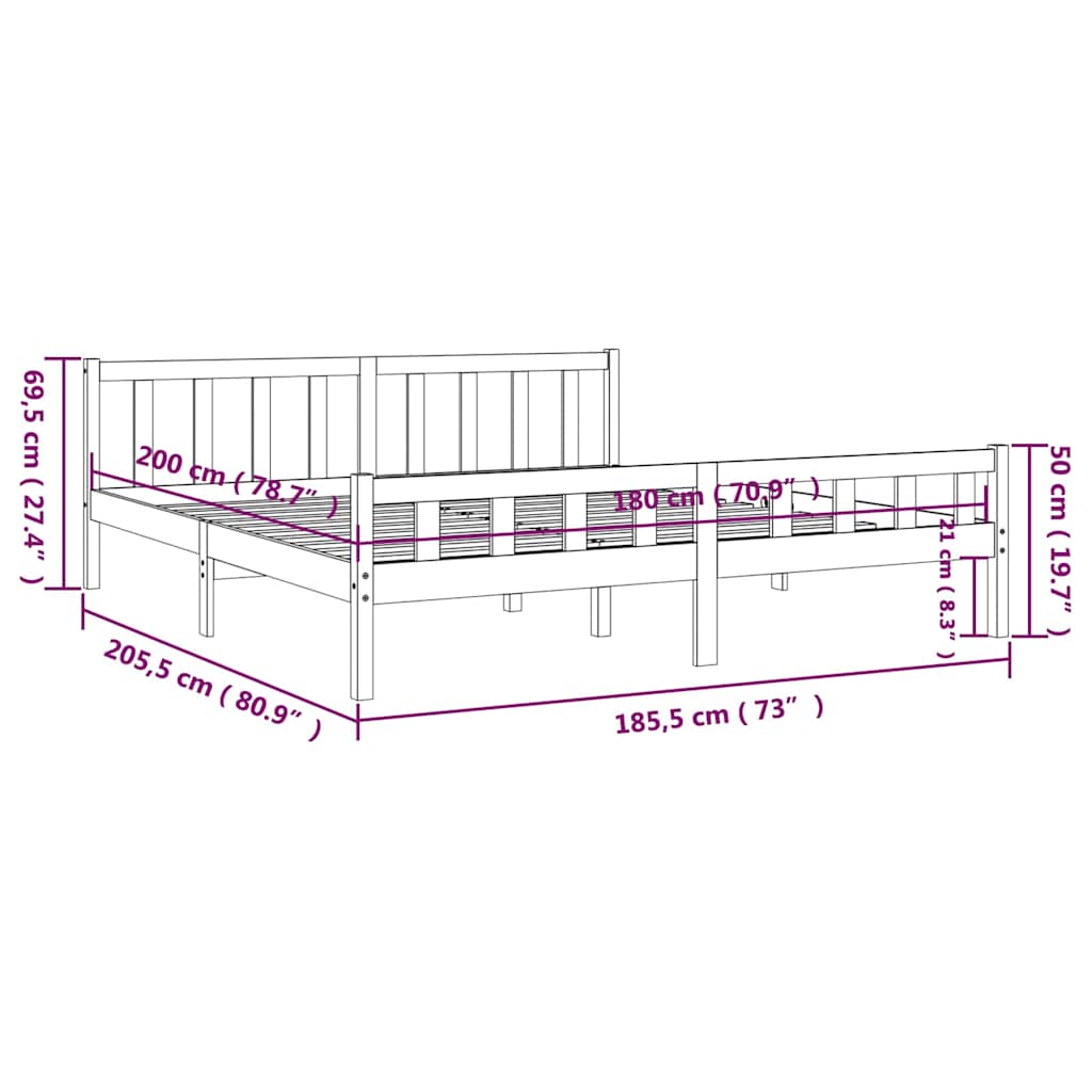 Πλαίσιο Κρεβατιού Μελί 180 x 200 εκ. Μασίφ Ξύλο Super King