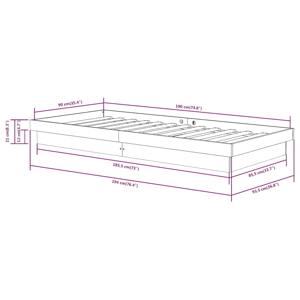 Πλαίσιο Κρεβατιού 90 x 190 εκ. από Μασίφ Ξύλο Single