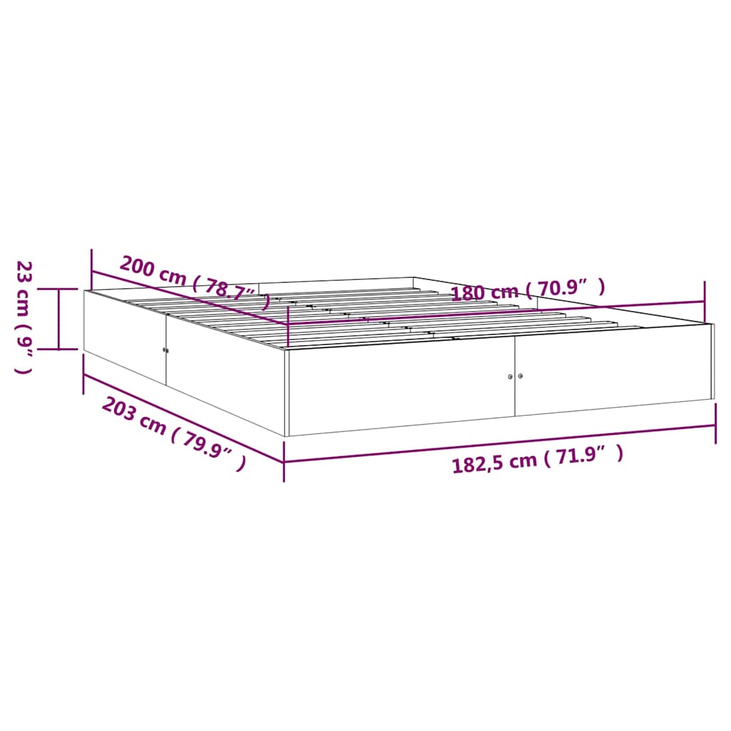 Πλαίσιο Κρεβατιού Μελί 180 x 200 εκ. Μασίφ Ξύλο Super King