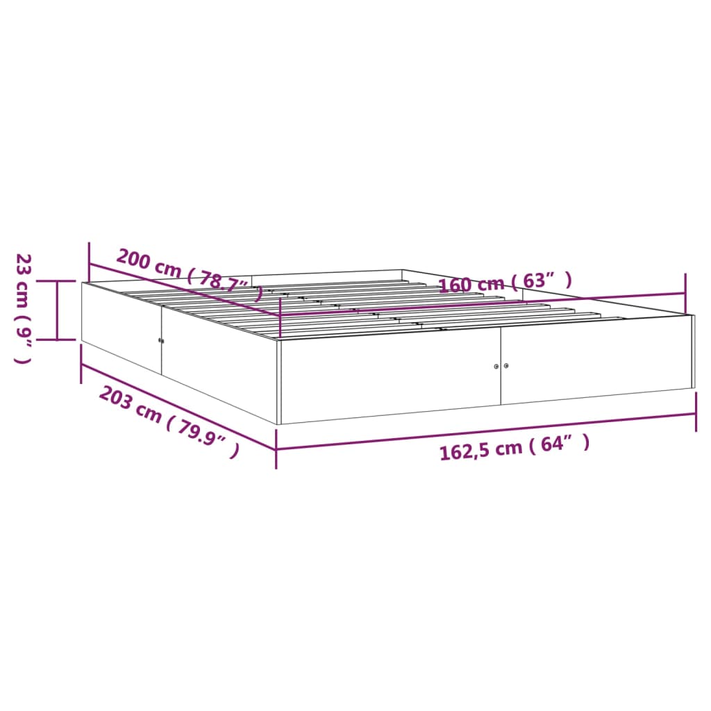 Σκελετός Κρεβατιού Χωρίς Στρώμα 160x200 εκ Μασίφ Ξύλο