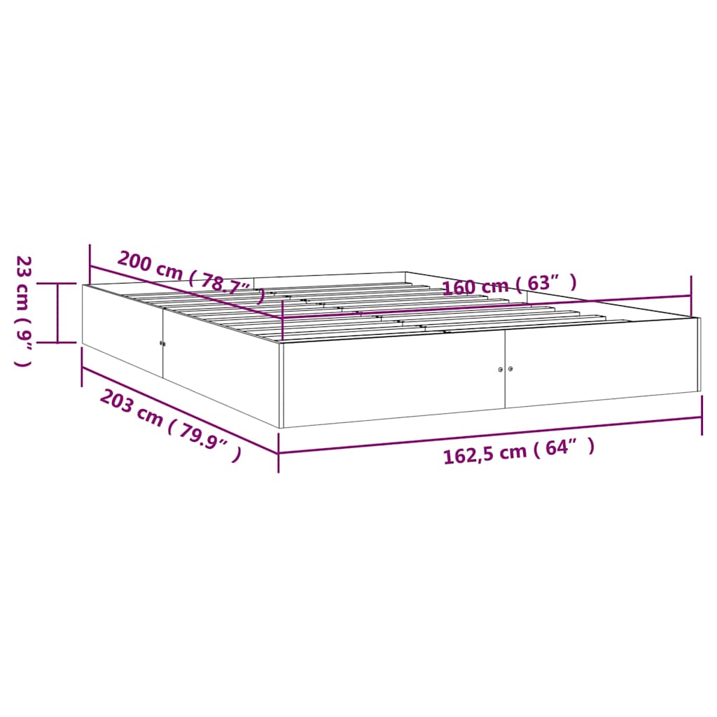 Πλαίσιο Κρεβατιού Καφέ Μελί 160 x 200 εκ. από Μασίφ Ξύλο