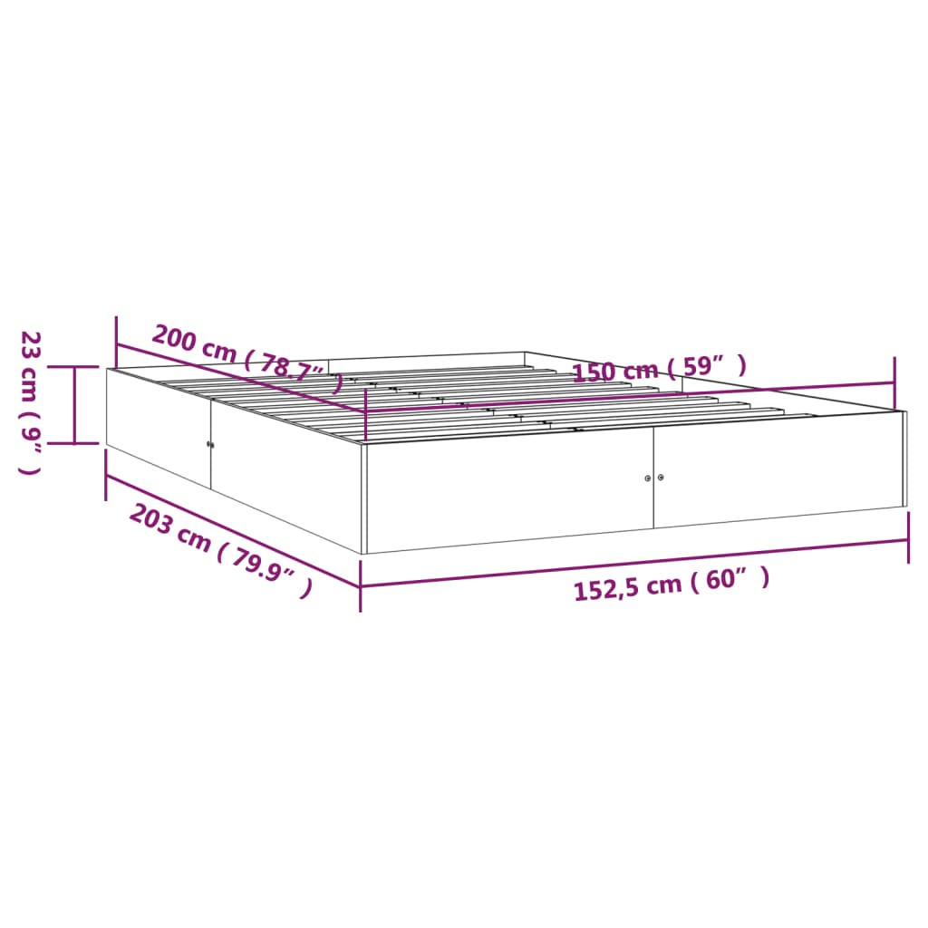 Πλαίσιο Κρεβατιού Μαύρο 150 x 200 εκ. Μασίφ Ξύλο King Size