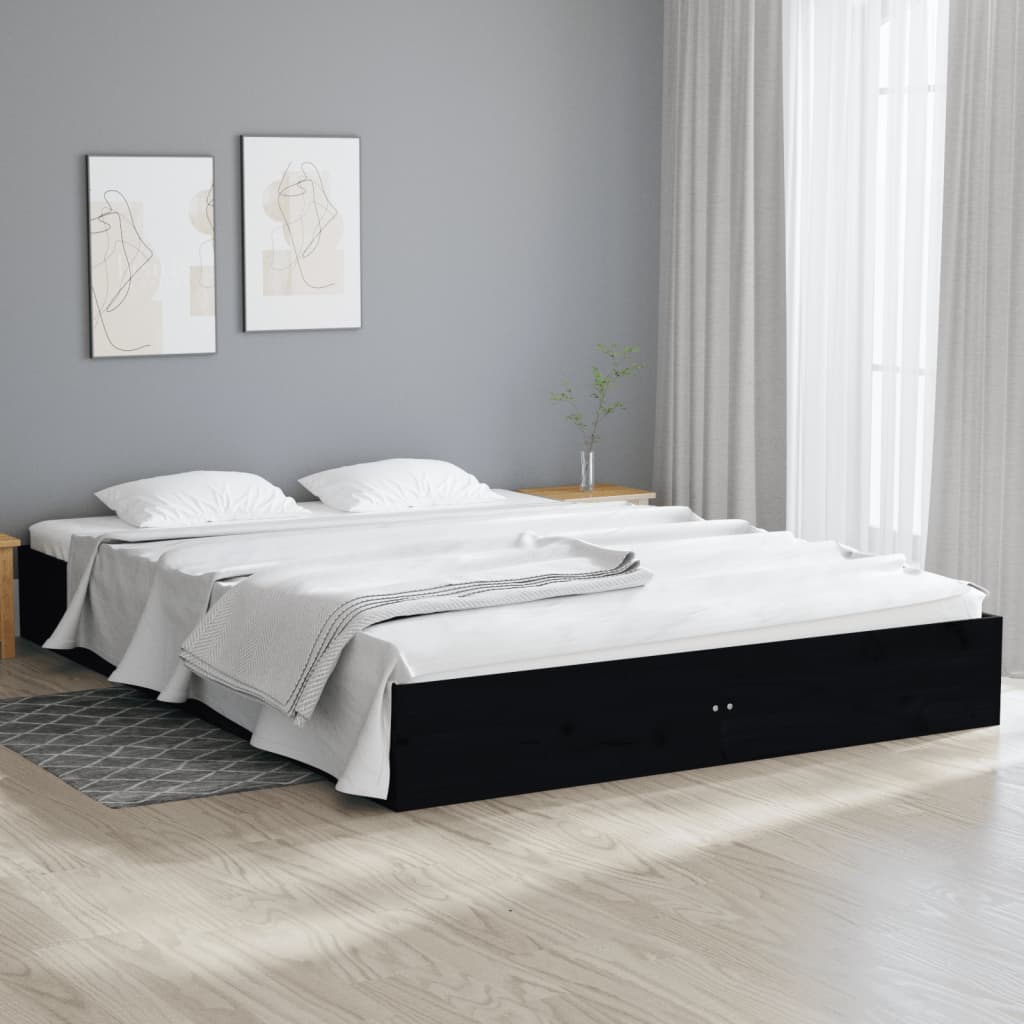 Πλαίσιο Κρεβατιού Μαύρο 150 x 200 εκ. Μασίφ Ξύλο King Size
