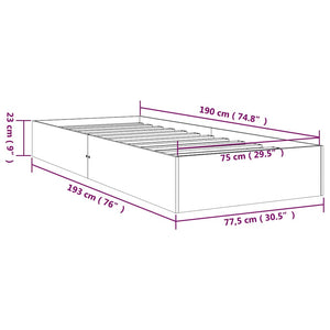 Πλαίσιο Κρεβατιού Λευκό 75x190 εκ. Μασίφ Ξύλο Small Single