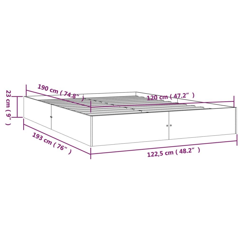 Πλαίσιο Κρεβατιού Γκρι 120x190 εκ. Μασίφ Ξύλο Small Double