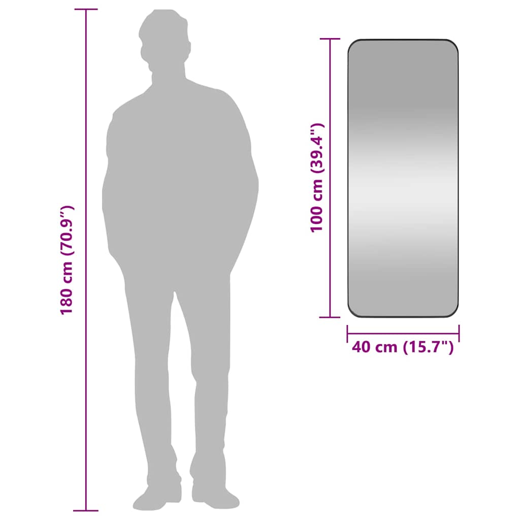 Καθρέφτης Επιτοίχιος Ορθογώνιος Μαύρος 40x100 εκ. - Pakobazaar