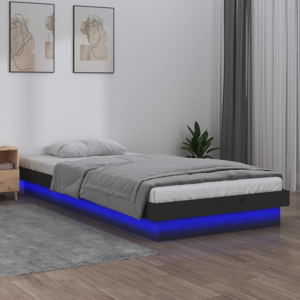 Πλαίσιο Κρεβατιού με LED Γκρι 100 x 200 εκ. από Μασίφ Ξύλο - Pakobazaar