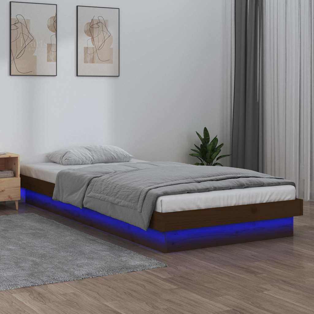 Πλαίσιο Κρεβατιού LED Καφέ Μελί 100 x 200 εκ. από Μασίφ Ξύλο