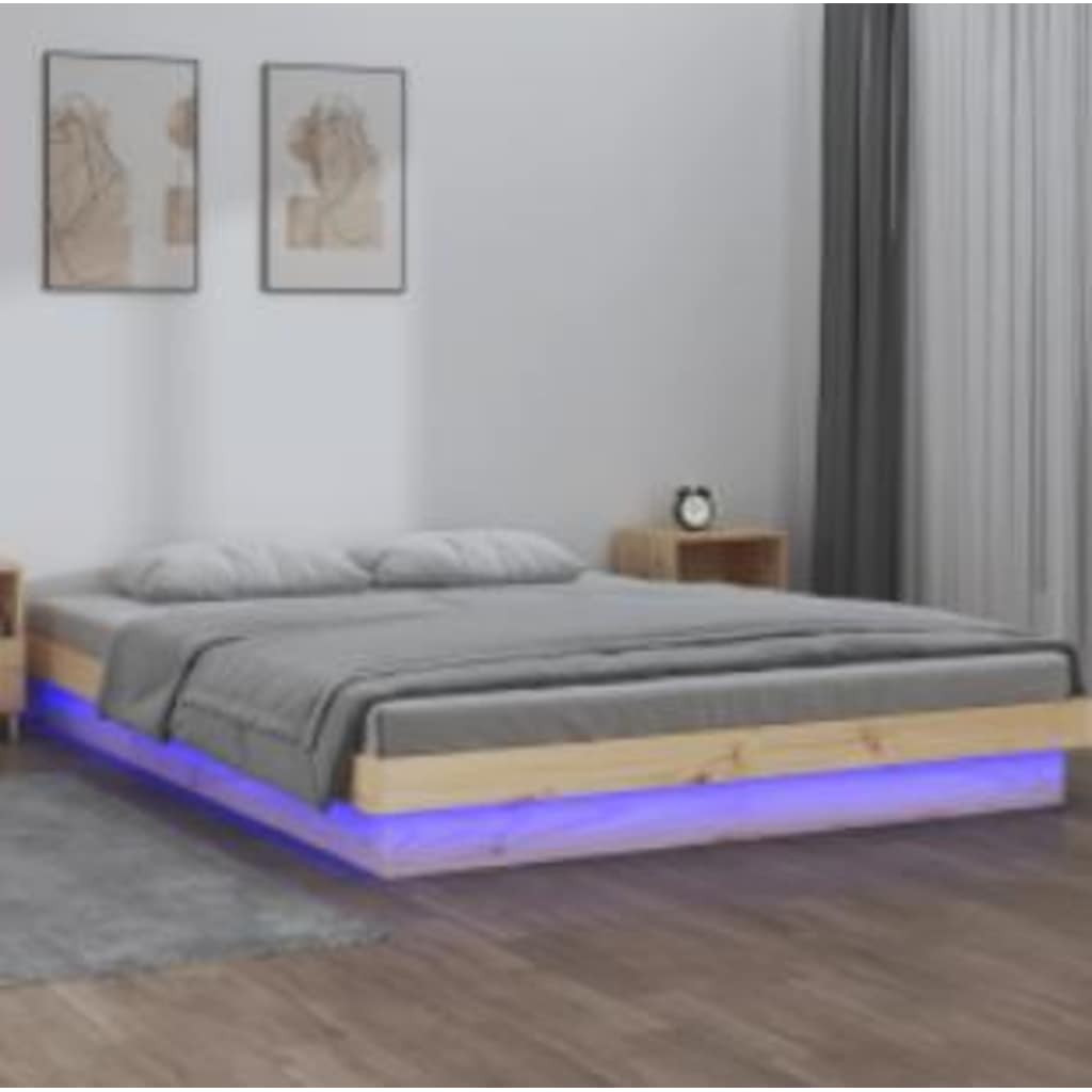 Πλαίσιο Κρεβατιού με LED 140 x 200 εκ. από Μασίφ Ξύλο - Pakobazaar