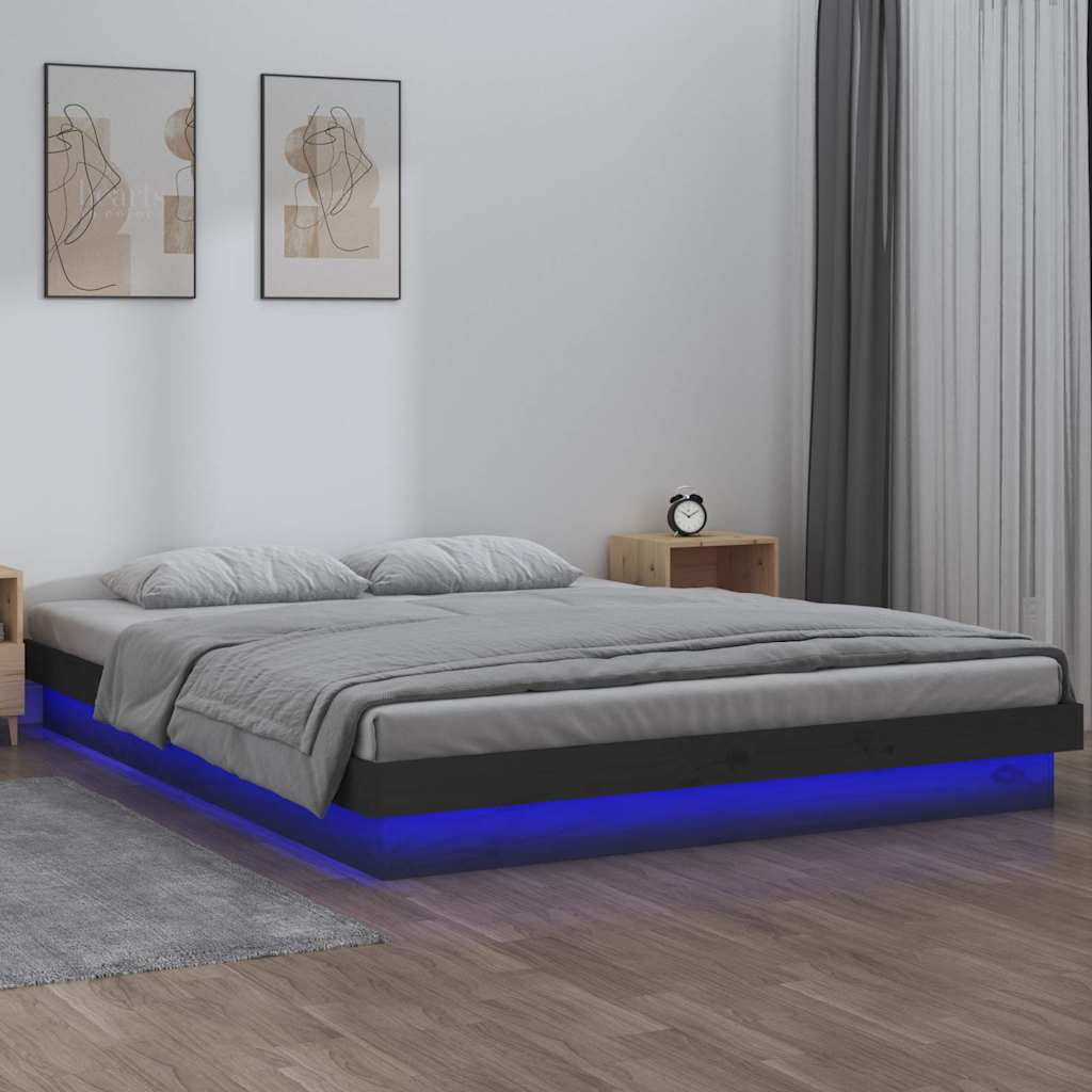 Πλαίσιο Κρεβατιού LED Γκρι 150x200 εκ. King Size Μασίφ Ξύλο - Pakobazaar