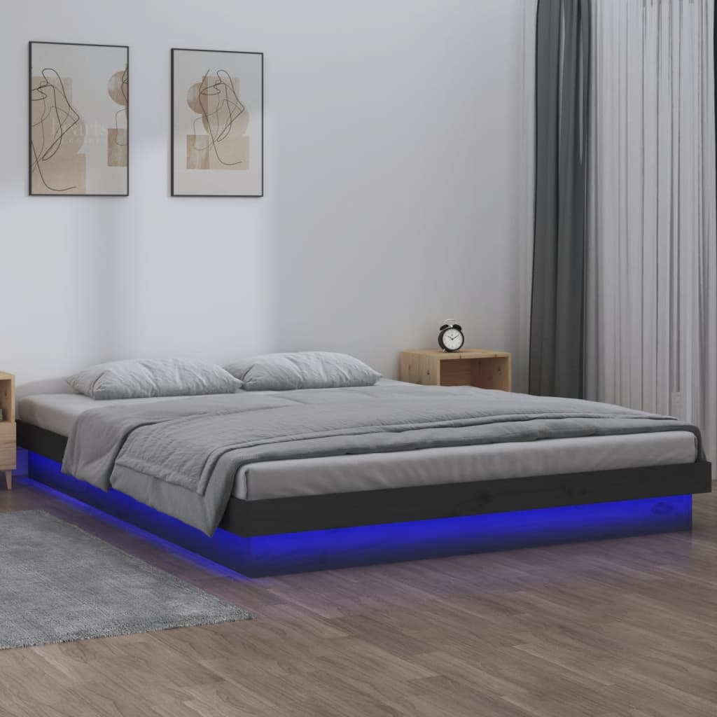 Πλαίσιο Κρεβατιού με LED Γκρι 200 x 200 εκ. από Μασίφ Ξύλο - Pakobazaar