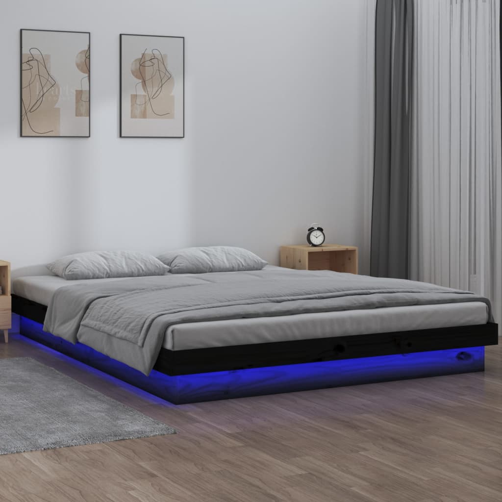 Πλαίσιο Κρεβατιού με LED Μαύρο 200 x 200 εκ. από Μασίφ Ξύλο