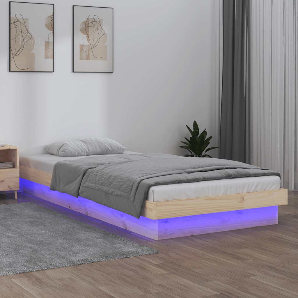 Πλαίσιο Κρεβατιού με LED 90 x 190 εκ. Μονό από Μασίφ Ξύλο - Pakobazaar