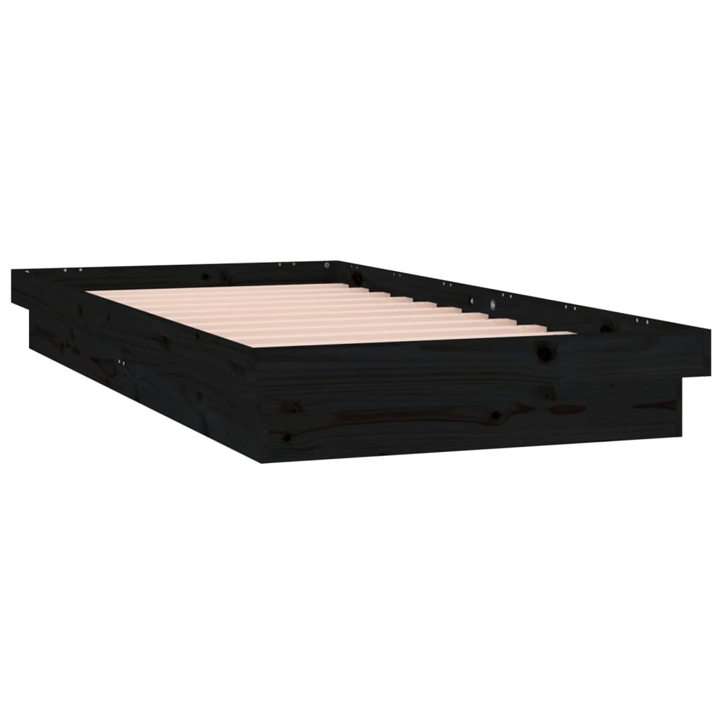 Πλαίσιο Κρεβατιού LED Μαύρο 90x190 εκ. Μονό Μασίφ Ξύλο