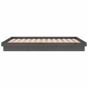 Πλαίσιο Κρεβατιού με LED Γκρι 135x190 εκ. Διπλό Μασίφ Ξύλο