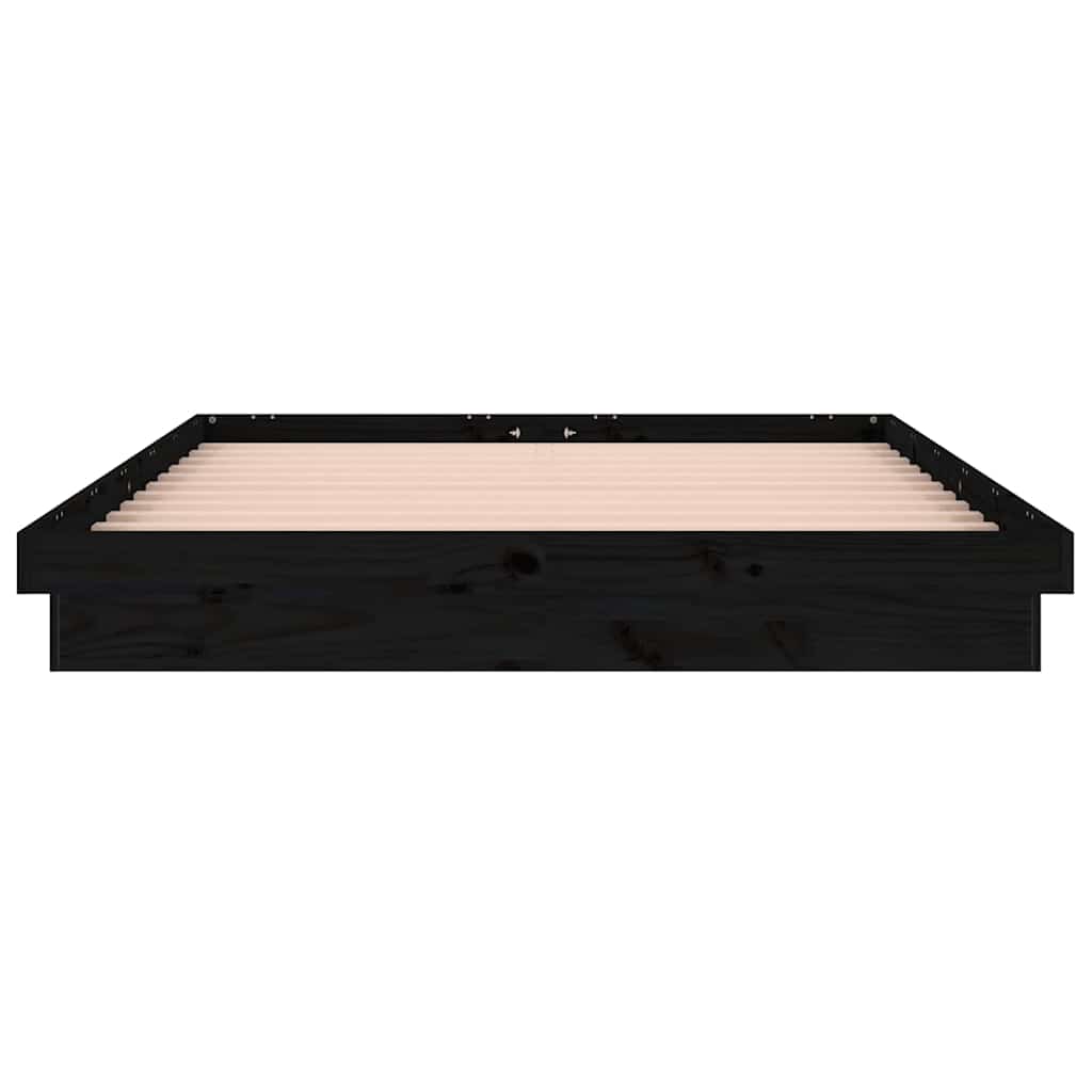 Πλαίσιο Κρεβατιού με LED Μαύρο 135x190 εκ. Διπλό Μασίφ Ξύλο