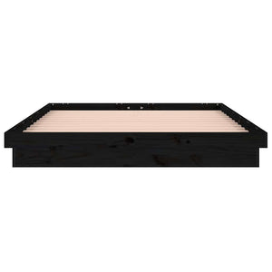 Πλαίσιο Κρεβατιού με LED Μαύρο 135x190 εκ. Διπλό Μασίφ Ξύλο
