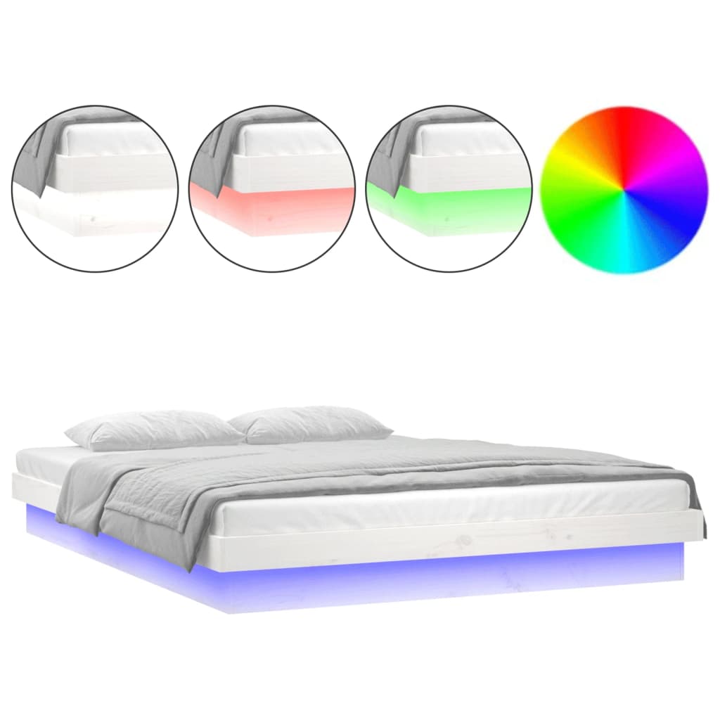 Πλαίσιο Κρεβατιού με LED Λευκό 140 x 190 εκ. από Μασίφ Ξύλο - Pakobazaar