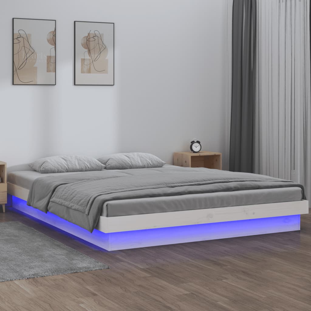 Πλαίσιο Κρεβατιού με LED Λευκό 140 x 190 εκ. από Μασίφ Ξύλο - Pakobazaar
