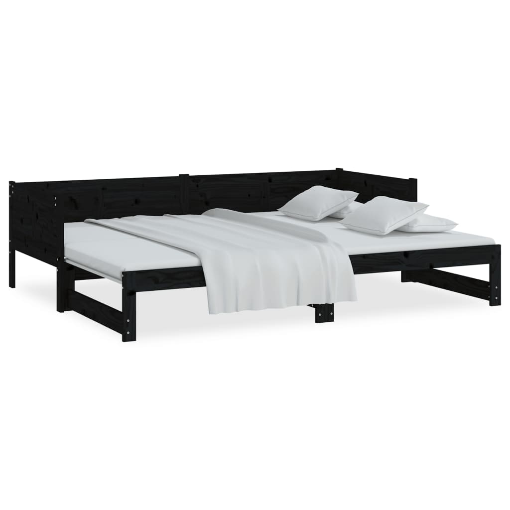 Καναπές Κρεβάτι Συρόμενος Μαύρος 2x(80x200) εκ. από Μασίφ Πεύκο
