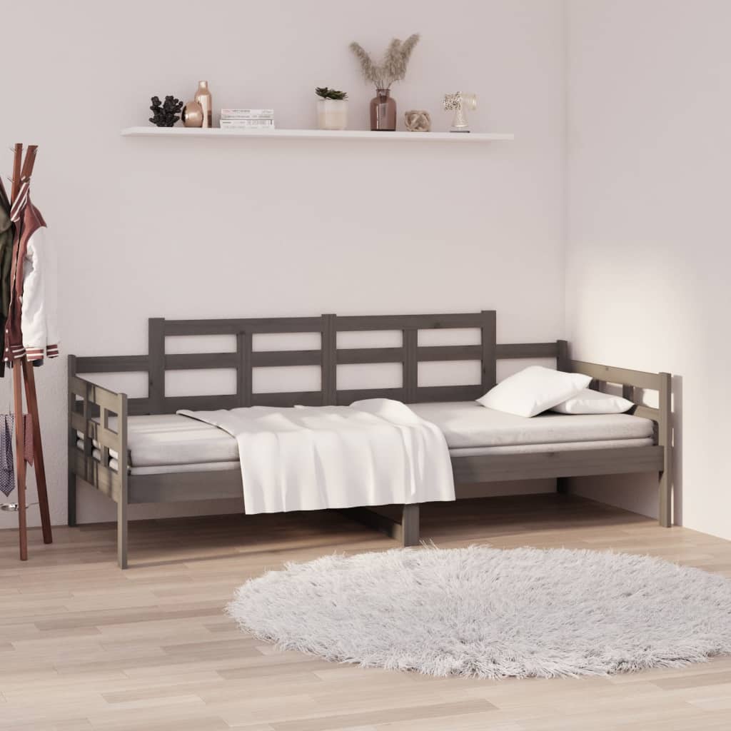 Καναπές Κρεβάτι Γκρι 90 x 200 εκ. από Μασίφ Ξύλο Πεύκου