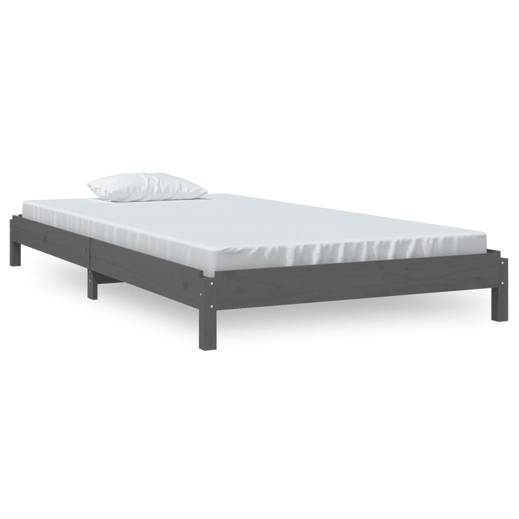 Κρεβάτι Στοιβαζόμενο Γκρι 90x200 εκ. από Μασίφ Ξύλο Πεύκου - Pakobazaar