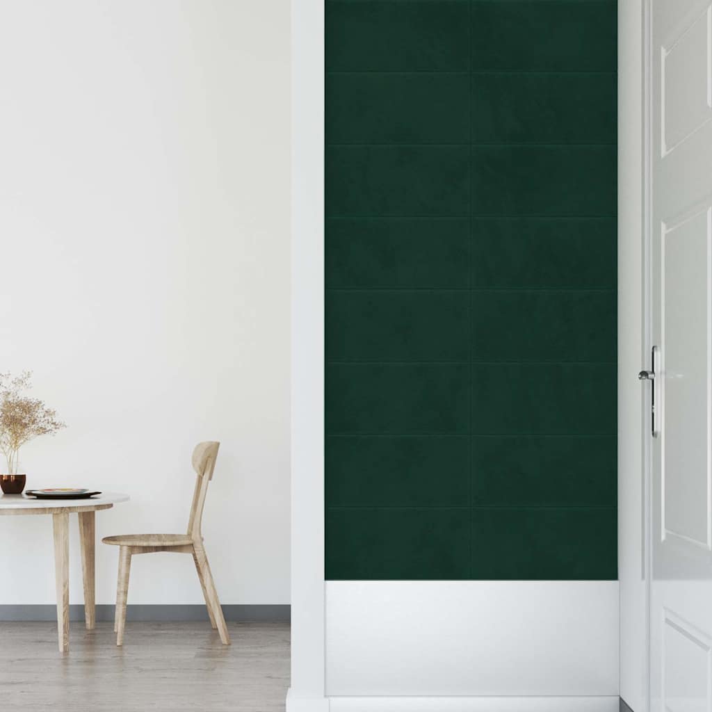Πάνελ Τοίχου 12 τεμ. Σκούρο Πράσινο 60x30 εκ. 2,16 μ² Βελούδο