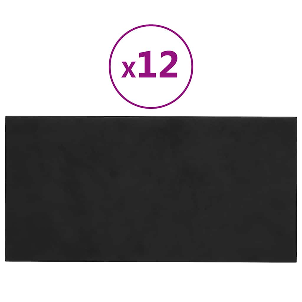 Πάνελ Τοίχου 12 τεμ. Μαύρος 60x30 εκ. 2,16 μ² Βελούδο