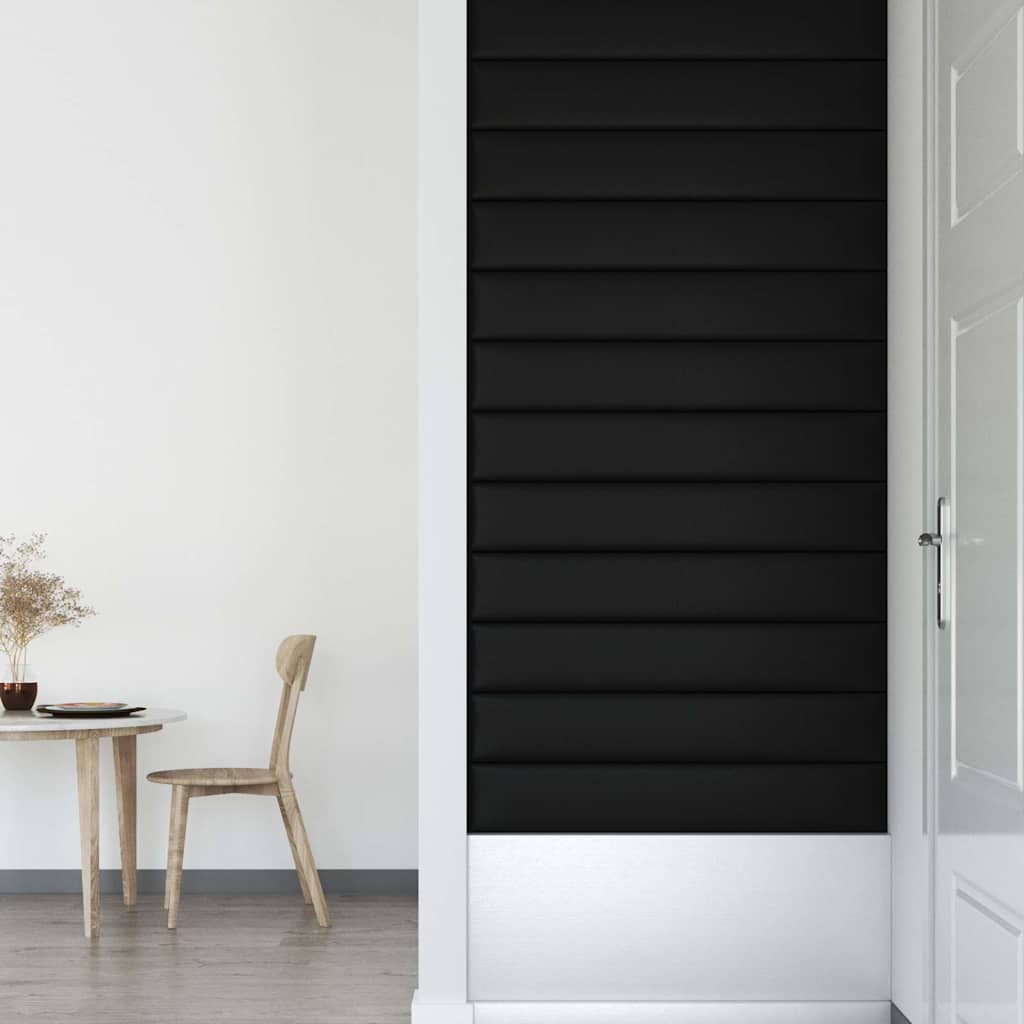 Πάνελ Τοίχου 12 τεμ. Μαύρα 90 x 15 εκ. 1,62 μ² Συνθετικό Δέρμα - Pakobazaar