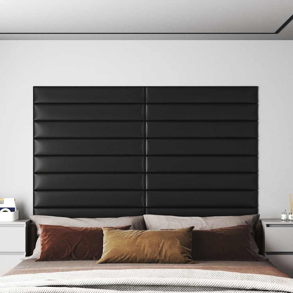 Πάνελ Τοίχου 12 τεμ. Μαύρα 90 x 15 εκ. 1,62 μ² Συνθετικό Δέρμα - Pakobazaar