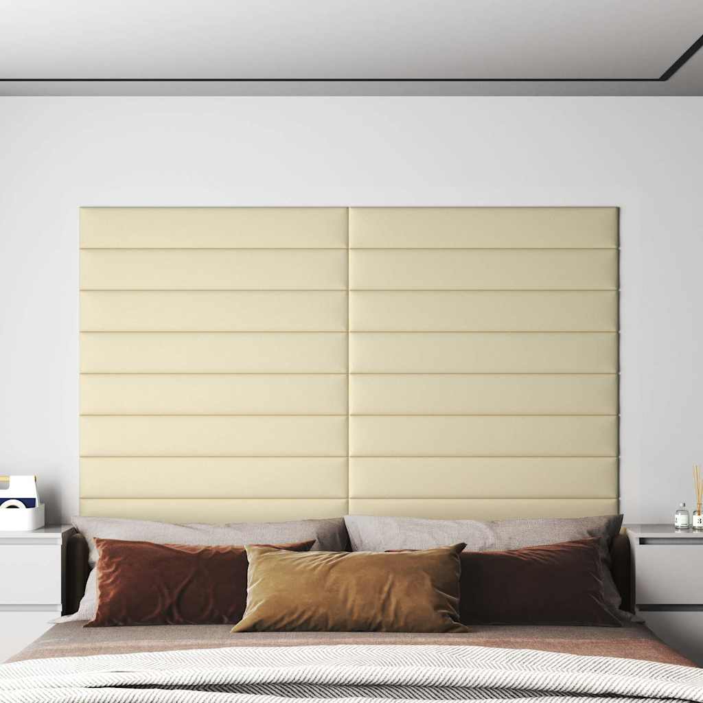 Πάνελ Τοίχου 12 τεμ. Κρεμ 90 x 15 εκ. 1,62 μ² Συνθετικό Δέρμα